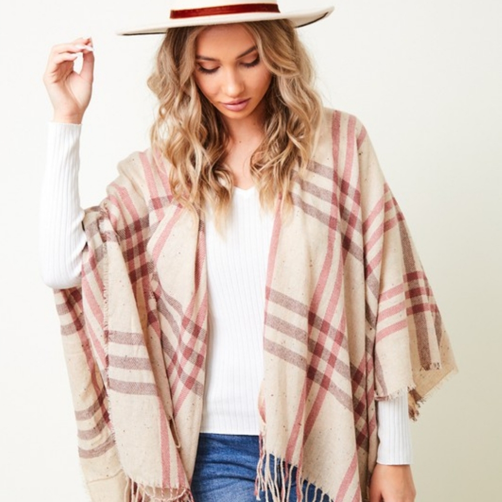 Plaid shawl wrap with fringe - Picture 7 of 7